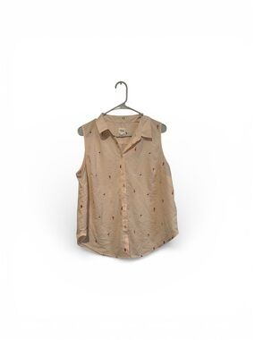 Women’s Workshop Republic Button Up Tank Top blouse Pink With Little Drinks, XL